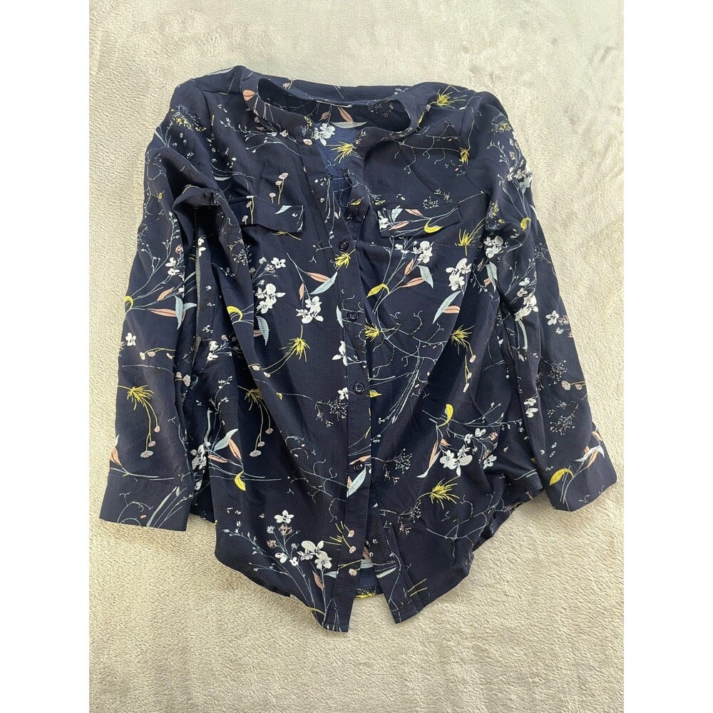 SoTeer Ivory Floral Button-Front Blouse Womens Size Medium Long Sleeve Boho